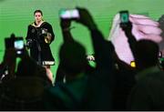 25 November 2023; Katie Taylor before her undisputed super lightweight championship fight with Chantelle Cameron at the 3Arena in Dublin. Photo by Stephen McCarthy/Sportsfile
