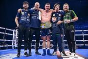 25 November 2023; Emmet Brennan, with his backroom team, after defeating Jamie Morrissey in their BUI Celtic light-heavyweight bout  at the 3Arena in Dublin. Photo by Stephen McCarthy/Sportsfile