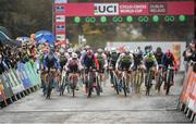 26 November 2023; A general view of the start line during the Elite Mens race during Round 5 of the UCI Cyclocross World Cup at the Sport Ireland Campus in Dublin. Photo by David Fitzgerald/Sportsfile