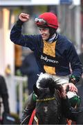 26 November 2023; JJ Slevin on Fastorslow celebrates winning the John Durkan Memorial Punchestown Steeplechase on day two of the Punchestown Winter Festival at Punchestown Racecourse in Kildare. Photo by Matt Browne/Sportsfile