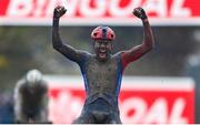 26 November 2023; Pim Ronhaar of Netherlands crosses the finish line to win the Elite Mens race during Round 5 of the UCI Cyclocross World Cup at the Sport Ireland Campus in Dublin. Photo by David Fitzgerald/Sportsfile