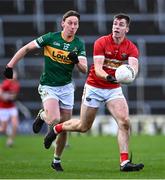 26 November 2023; Barry O'Sullivan of Dingle in action against Aldo Matassa of Clonmel Commercials during the AIB Munster GAA Football Senior Club Championship semi-final match between Dingle, Kerry, and Clonmel Commercials, Tipperary, at FBD Semple Stadium in Thurles, Tipperary. Photo by Piaras Ó Mídheach/Sportsfile