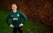27 November 2023; Megan Connolly poses for a portrait during a Republic of Ireland women media conference at their team hotel in Castleknock, Dublin. Photo by Stephen McCarthy/Sportsfile