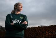 27 November 2023; Megan Connolly poses for a portrait during a Republic of Ireland women media conference at their team hotel in Castleknock, Dublin. Photo by Stephen McCarthy/Sportsfile