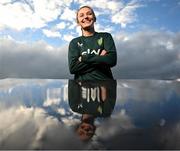 27 November 2023; Caitlin Hayes poses for a portrait during a Republic of Ireland women media conference at their team hotel in Castleknock, Dublin. Photo by Stephen McCarthy/Sportsfile