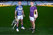 27 November 2023; Naas football captain Eoin Doyle and Kilmacud Crokes football captain Shane Cunningham during the launch of the 2023 AIB GAA Leinster Senior Club Championship Finals at Croke Park in Dublin. Photo by Piaras Ó Mídheach/Sportsfile