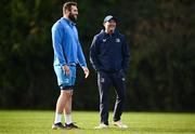 27 November 2023; Leinster senior coach Jacques Nienaber speaks with Jason Jenkins during a Leinster Rugby squad training at UCD in Dublin. Photo by Harry Murphy/Sportsfile