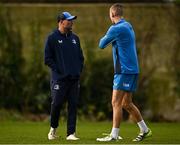 27 November 2023; Leinster Senior coach Jacques Nienaber and Sam Prendergast during a Leinster Rugby squad training at UCD in Dublin. Photo by Harry Murphy/Sportsfile