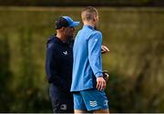 27 November 2023; Leinster Senior coach Jacques Nienaber and Sam Prendergast during a Leinster Rugby squad training at UCD in Dublin. Photo by Harry Murphy/Sportsfile