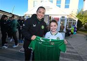 27 Novmeber 2023; Republic of Ireland's Katie McCabe with Isabelle Forrester during a visit to Cappagh Kids and The National Orthopaedic Hospital Cappagh in Dublin to launch the Cappagh Hospital Foundation Christmas Appeal and their fundraising ambassador Boney Maloney. Photo by Stephen McCarthy/Sportsfile