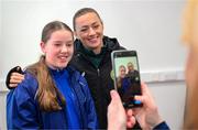 27 Novmeber 2023; Republic of Ireland's Katie McCabe with Isabella Ryan, age 12, during a visit to Cappagh Kids and The National Orthopaedic Hospital Cappagh in Dublin to launch the Cappagh Hospital Foundation Christmas Appeal and their fundraising ambassador Boney Maloney. Photo by Stephen McCarthy/Sportsfile