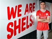 29 November 2023; Shelbourne FC new signing Dean Williams poses for a portrait at Tolka Park in Dublin. Photo by Tyler Miller/Sportsfile