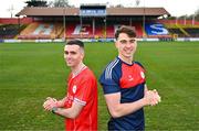 29 November 2023; Shelbourne FC new signings Dean Williams, left, and Lorcan Healy pose for a portrait at Tolka Park in Dublin. Photo by Tyler Miller/Sportsfile