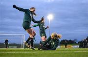 28 November 2023; Goalkeeper Sophie Whitehouse saves from Kyra Carusa during a Republic of Ireland women training session at the FAI National Training Centre in Abbotstown, Dublin. Photo by Stephen McCarthy/Sportsfile