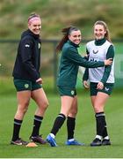 28 November 2023; Players, from left, Caitlin Hayes, Abbie Larkin and Ellen Dolan during a Republic of Ireland women training session at the FAI National Training Centre in Abbotstown, Dublin. Photo by Stephen McCarthy/Sportsfile