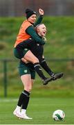 28 November 2023; Ruesha Littlejohn, top, and Louise Quinn during a Republic of Ireland women training session at the FAI National Training Centre in Abbotstown, Dublin. Photo by Stephen McCarthy/Sportsfile