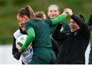 28 November 2023; Katie McCabe and Lucy Quinn, right, during a Republic of Ireland women training session at the FAI National Training Centre in Abbotstown, Dublin. Photo by Stephen McCarthy/Sportsfile