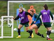 28 November 2023; Ellen Dolan and Izzy Atkinson, left, during a Republic of Ireland women training session at the FAI National Training Centre in Abbotstown, Dublin. Photo by Stephen McCarthy/Sportsfile