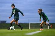 28 November 2023; Ruesha Littlejohn and Jamie Finn, right, during a Republic of Ireland women training session at the FAI National Training Centre in Abbotstown, Dublin. Photo by Stephen McCarthy/Sportsfile