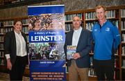 28 November 2023; Leinster Rugby and Merrion Press launched A History of Rugby in Leinster in the Library Room, RDS on Tuesday evening. The book, written by Dr David Doolin, explores the growth of the game in the province through Irish history, and how the events that impacted Ireland, filtered into the evolution of Leinster rugby from its origins to the present day. In attendance at the launch is author Dr David Doolin, centre, with former Leinster and Ireland captain Fiona Coghlan and former Leinster captain and current Leinster head coach Leo cullen. The book is available in all good bookshops and on the Merrion Press website and Amazon. Photo by Harry Murphy/Sportsfile