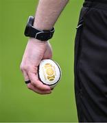 25 November 2023; Referee Seán Stack holds a sliotar before the AIB Leinster GAA Hurling Senior Club Championship semi-final match between Kilcormac-Killoughey, Offaly, and O'Loughlin Gaels, Kilkenny, at Glenisk O'Connor Park in Tullamore, Offaly. Photo by Piaras Ó Mídheach/Sportsfile