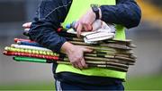 25 November 2023; A hurley carrier before the AIB Leinster GAA Hurling Senior Club Championship semi-final match between Kilcormac-Killoughey, Offaly, and O'Loughlin Gaels, Kilkenny, at Glenisk O'Connor Park in Tullamore, Offaly. Photo by Piaras Ó Mídheach/Sportsfile