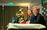 30 November 2023; Interim head coach Eileen Gleeson and Kyra Carusa, left, during a Republic of Ireland women press conference at their team hotel in Castleknock, Dublin. Photo by Stephen McCarthy/Sportsfile