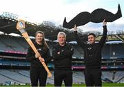 30 November 2023; Movember partners with the GAA and the GPA to launch the ‘Movember Ahead of the Game’ campaign at Croke Park in Dublin. In attendance are Ahead of the Game facilitators, from left, Niamh Hanniffy, Iggy Clarke and Corey Scahill. Photo by David Fitzgerald/Sportsfile