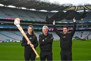 30 November 2023; Movember partners with the GAA and the GPA to launch the ‘Movember Ahead of the Game’ campaign at Croke Park in Dublin. In attendance are Ahead of the Game facilitators, from left, Niamh Hanniffy, Iggy Clarke and Corey Scahill. Photo by David Fitzgerald/Sportsfile