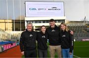 30 November 2023; Movember partners with the GAA and the GPA to launch the ‘Movember Ahead of the Game’ campaign at Croke Park in Dublin. In attendance are Ahead of the Game facilitators, from left, Iggy Clarke, Saoirse McCarthy, Domhnall Nugent, and Mary Kate Lynch. Photo by David Fitzgerald/Sportsfile