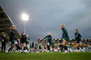 30 November 2023; Players, from left, Lily Agg, Heather Payne, Denise O'Sullivan, Diane Caldwell, Erin McLaughlin and Chloe Mustaki during a Republic of Ireland women training session at Tallaght Stadium in Dublin. Photo by Stephen McCarthy/Sportsfile