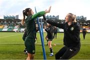 30 November 2023; Katie McCabe and Louise Quinn, right, during a Republic of Ireland women training session at Tallaght Stadium in Dublin. Photo by Stephen McCarthy/Sportsfile