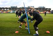 30 November 2023; Katie McCabe and Louise Quinn, right, during a Republic of Ireland women training session at Tallaght Stadium in Dublin. Photo by Stephen McCarthy/Sportsfile