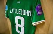 1 December 2023; The jersey of Ruesha Littlejohn of Republic of Ireland hangs in their dressing room before the UEFA Women's Nations League B match between Republic of Ireland and Hungary at Tallaght Stadium in Dublin. Photo by Ben McShane/Sportsfile