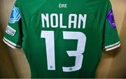 1 December 2023; The jersey of Hayley Nolan of Republic of Ireland hangs in their dressing room before the UEFA Women's Nations League B match between Republic of Ireland and Hungary at Tallaght Stadium in Dublin. Photo by Ben McShane/Sportsfile