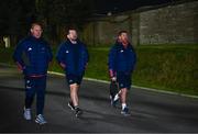 1 December 2023; Munster manager Graham Rowntree, centre, with Munster attack coach Mike Prendergast, left, and Munster forwards coach Andi Kyriacou arrive before the United Rugby Championship match between Munster and Glasgow Warriors at Musgrave Park in Cork. Photo by Eóin Noonan/Sportsfile