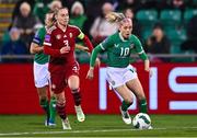 1 December 2023; Denise O'Sullivan of Republic of Ireland in action against Henrietta Csiszár of Hungary during the UEFA Women's Nations League B match between Republic of Ireland and Hungary at Tallaght Stadium in Dublin. Photo by Ben McShane/Sportsfile