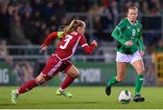 1 December 2023; Ruesha Littlejohn of Republic of Ireland in action against Henrietta Csiszár of Hungary during the UEFA Women's Nations League B match between Republic of Ireland and Hungary at Tallaght Stadium in Dublin. Photo by Seb Daly/Sportsfile