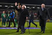 1 December 2023; President of Ireland Michael D Higgins before the UEFA Women's Nations League B match between Republic of Ireland and Hungary at Tallaght Stadium in Dublin. Photo by Ben McShane/Sportsfile