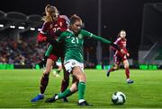1 December 2023; Sinead Farrelly of Republic of Ireland in action against Lilla Turányi of Hungary during the UEFA Women's Nations League B match between Republic of Ireland and Hungary at Tallaght Stadium in Dublin. Photo by Ben McShane/Sportsfile