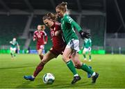 1 December 2023; Sinead Farrelly of Republic of Ireland in action against Dóra Zeller of Hungary during the UEFA Women's Nations League B match between Republic of Ireland and Hungary at Tallaght Stadium in Dublin. Photo by Ben McShane/Sportsfile