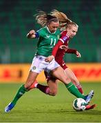1 December 2023; Katie McCabe of Republic of Ireland in action against Emoke Pápai of Hungary during the UEFA Women's Nations League B match between Republic of Ireland and Hungary at Tallaght Stadium in Dublin. Photo by Seb Daly/Sportsfile