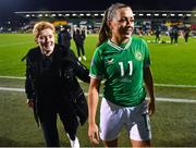 1 December 2023; Republic of Ireland interim head coach Eileen Gleeson, left, and Katie McCabe of Republic of Ireland after their side's victory in the UEFA Women's Nations League B match between Republic of Ireland and Hungary at Tallaght Stadium in Dublin. Photo by Ben McShane/Sportsfile