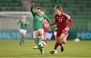 1 December 2023; Kyra Carusa of Republic of Ireland in action against Hanna Németh of Hungary during the UEFA Women's Nations League B match between Republic of Ireland and Hungary at Tallaght Stadium in Dublin. Photo by Seb Daly/Sportsfile