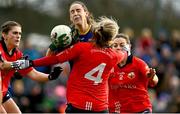 2 December 2023; Aisling Murphy of Gusserane in action against Allie Tobin of O'Donovan Rossa during the Currentaccount.ie All-Ireland Ladies Junior Club Championship semi-final match between O’Donovan Rossa of Cork and Gusserane of Wexford at O’Donovan Rossa GAA, Cork. Photo by Eóin Noonan/Sportsfile