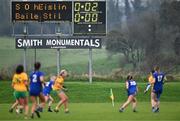2 December 2023; A view of the scoreboard during the Currentaccount.ie All-Ireland Ladies Intermediate Club Championship semi-final match between Ballinamore Sean O’Heslins of Leitrim and Steelstown Brian Ógs of Derry at Páirc Sheáin Ui Eislin, Ballinamore, Leitrim. Photo by Ben McShane/Sportsfile