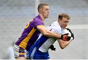 2 December 2023; Brian Byrne of Naas in action against Paul Mannion of Kilmacud Crokes during the AIB Leinster GAA Football Senior Club Championship final match between Kilmacud Crokes, Dublin, and Naas, Kildare, at Croke Park in Dublin. Photo by Stephen Marken/Sportsfile