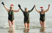 2 December 2023; Marie Loughran, Polin Quinn and Rosin Gormley, fron Dungannon, at the Clogherhead Polar Plunge which saw participants get “Freezin’ for a Reason” to raise funds for Special Olympics Ireland athletes in an event sponsored by Gala Retail at Clogherhead Beach in Louth. Photo by Oliver McVeigh/Sportsfile