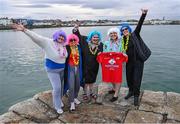 2 December 2023; From left, Sarah Crossan, Mary Kate Coman, Katie Ryan, Magda Starwarz and Maire Coman take part in the Sandycove Polar Plunge which saw participants get “Freezin’ for a Reason” to raise funds for Special Olympics Ireland athletes in an event sponsored by Gala Retail at Sandycove Beach in Dublin. Photo by David Fitzgerald/Sportsfile