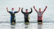 2 December 2023; Tom O'Dowd, Liam McHugh and Jamie Nugent from Athboy at the Clogherhead Polar Plunge which  saw participants get “Freezin’ for a Reason” to raise funds for Special Olympics Ireland athletes in an event sponsored by Gala Retail at Clogherhead Beach in Louth. Photo by Oliver McVeigh/Sportsfile